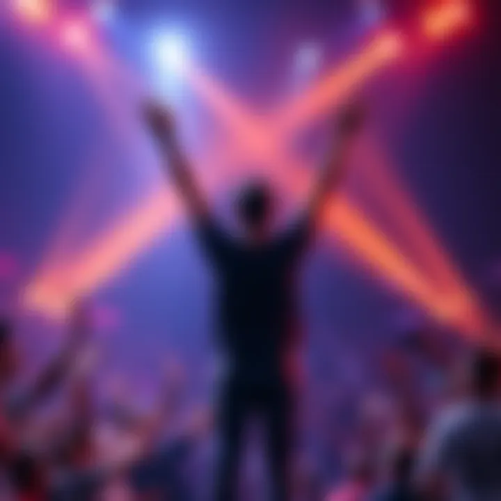 A person standing confidently with arms raised, surrounded by bright lights and cheering fans, symbolizing an upcoming return to the spotlight.
