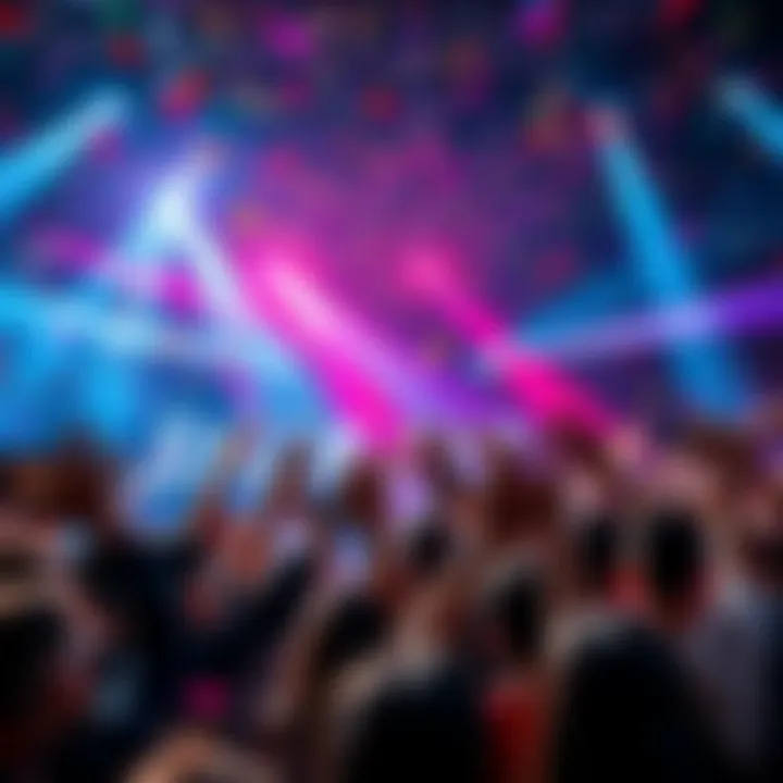 A vibrant crowd celebrating an exciting announcement with confetti and banners, showing enthusiasm for upcoming events