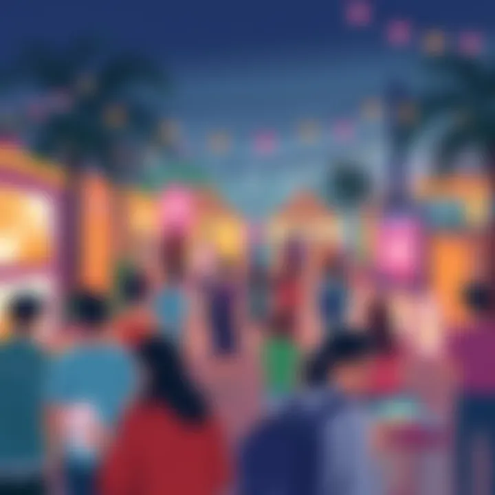 Illustration showing people engaged in various exciting activities and events in a vibrant community setting.