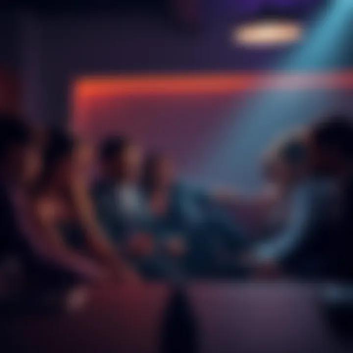 Exclusive Insights Group A group of people sharing secrets in a dimly lit room, showcasing a sense of exclusivity and insider knowledge.