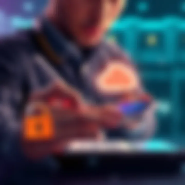 A person securing their Exodus wallet on a digital device, with a cloud symbol representing iCloud backup