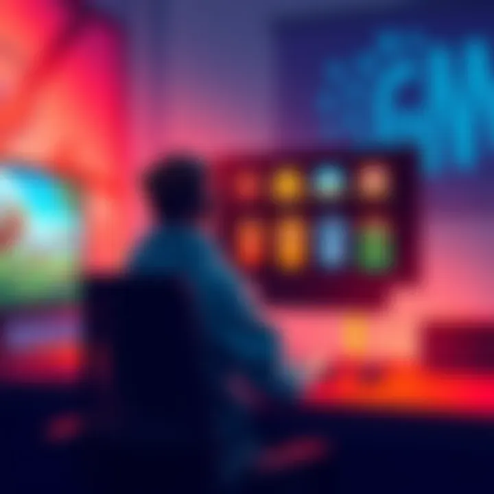 A player sitting at a computer, focused on a game with various game completion badges displayed on screen.