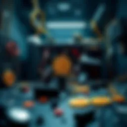 Failed Bitcoin Mining Operation A broken Bitcoin mining rig in a dimly lit room showing damaged hardware and scattered components, illustrating the fallout from a failed mining venture.
