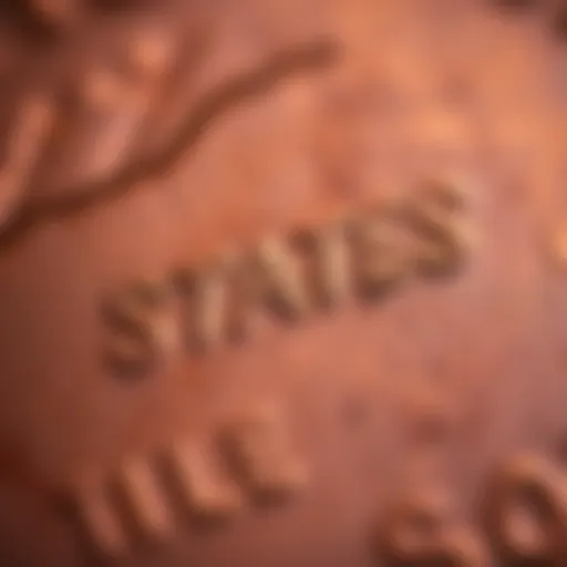 Close-up of a 1970 S Penny showing faint lettering of the word 'STATES'