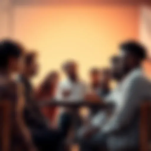 A group of diverse people engaging in a discussion about faith and its impact on society, showcasing various beliefs and backgrounds.