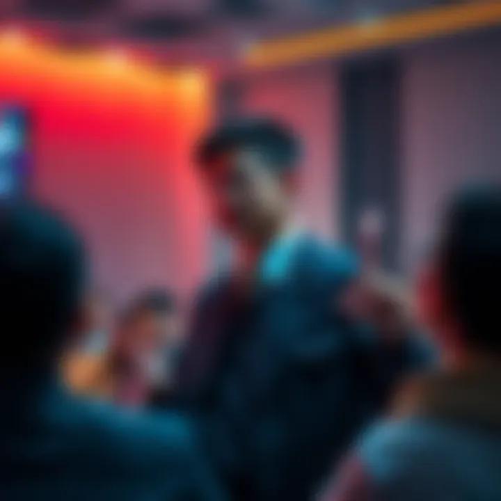 Faketoshi speaking in a forum about the dangers of bragging about intelligence and qualifications, engaging an audience with critical views.