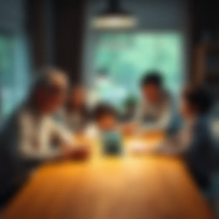 A family gathered around a dining table, discussing cryptocurrency and sharing their experiences with each other.
