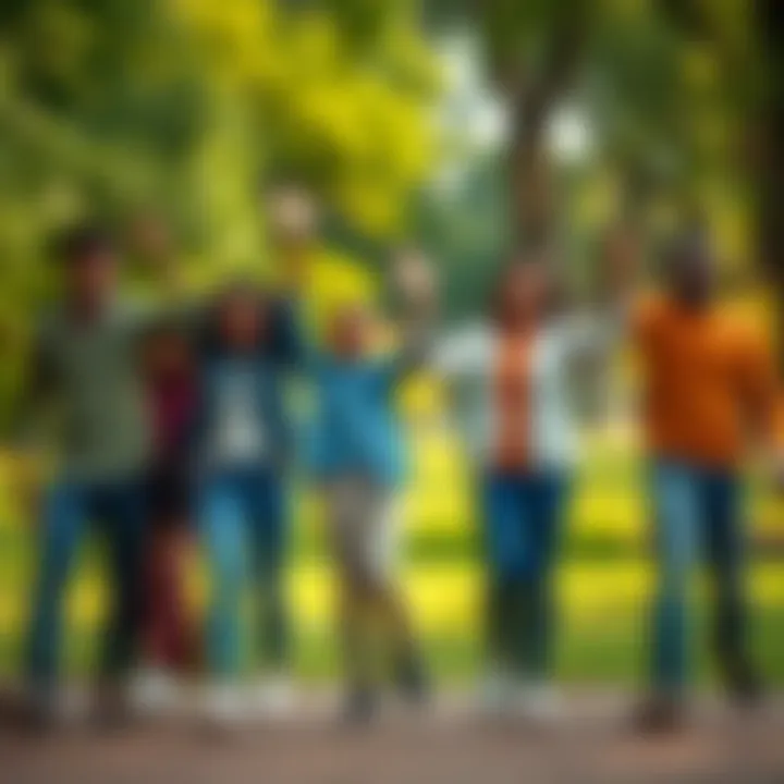 A diverse family joyfully holding hands in a park, celebrating their bond through adoption.