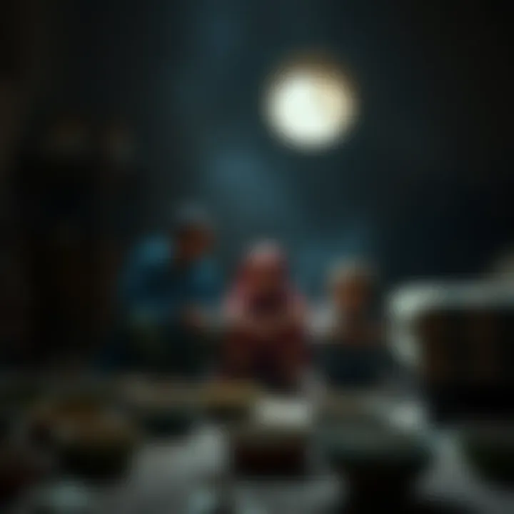 A father and his children sitting in a dark room, looking worried and hopeless, surrounded by empty bowls and dusty furniture, symbolizing their struggles with health and debt.