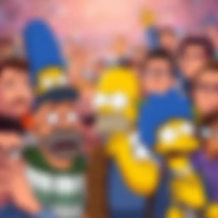 Fans React to New Character A crowd of fans expressing surprise and excitement over a new character replacing Homer, with mixed emotions showing on their faces.