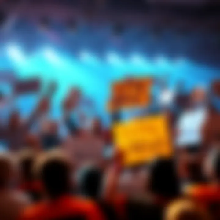 Fans Celebrating Exciting News A lively crowd of fans cheering and holding signs in excitement over recent updates, expressing their enthusiasm and energy.