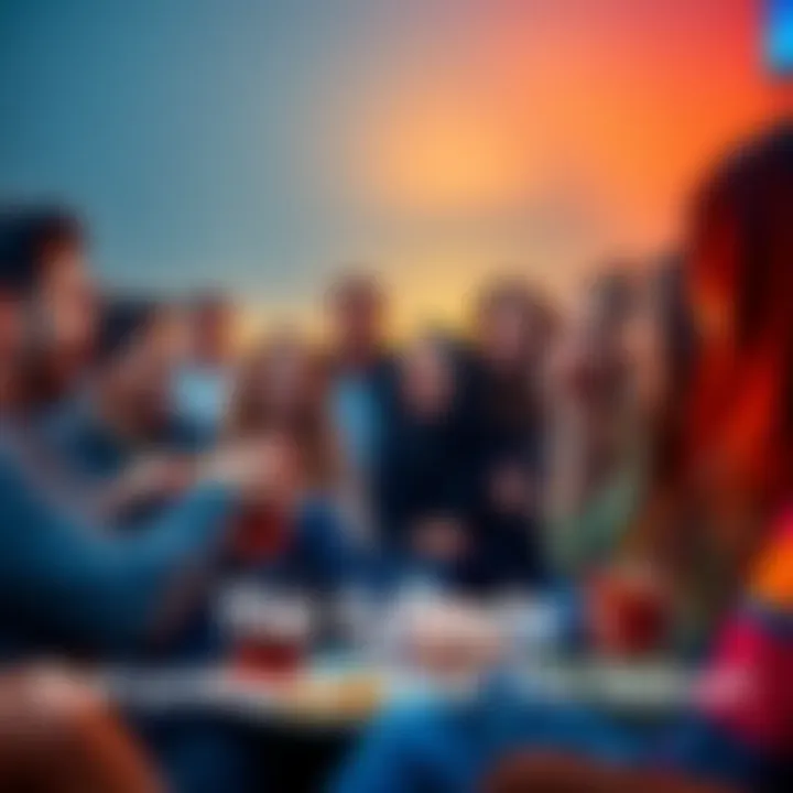 A group of fans gathered, excitedly discussing a popular TV episode with snacks and drinks