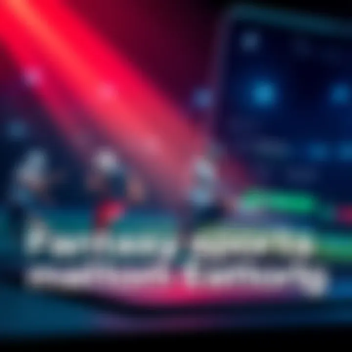 A screenshot showcasing key features of a fantasy sports platform, highlighting user interface elements like player selection, scoring system, and team management.