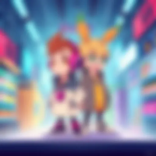 An illustration showing two distinct digital avatars representing Fast Friends and Drip Squad, highlighting their unique designs and colors, set in a vibrant online marketplace backdrop.