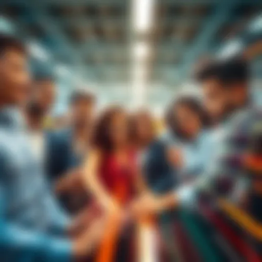 A group of diverse people working together in a busy office environment, illustrating urgent decision-making and teamwork.