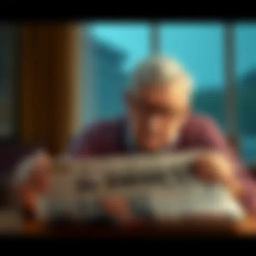 A father with a worried expression, sitting at a table, with a newspaper about an arrest in front of him