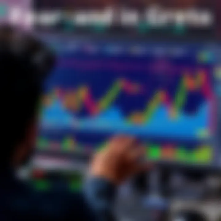 A person looking at cryptocurrency price charts on a computer screen, showing fluctuating prices influenced by emotions.