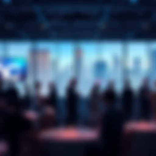A group of finance professionals discussing advancements in finance at a conference in New York City.
