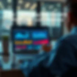 A person analyzing profit and loss on a laptop with charts and graphs on the screen.