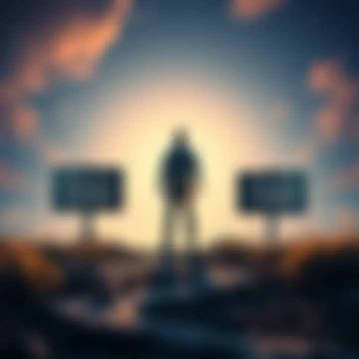 A person stands at a crossroads, with one path labeled 'Break Even' at 5200 and another labeled 'Tier Jump' at 7500, contemplating their choices.