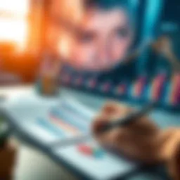 A person analyzing financial graphs and charts with a calculator and notepad, focused on investment strategies.