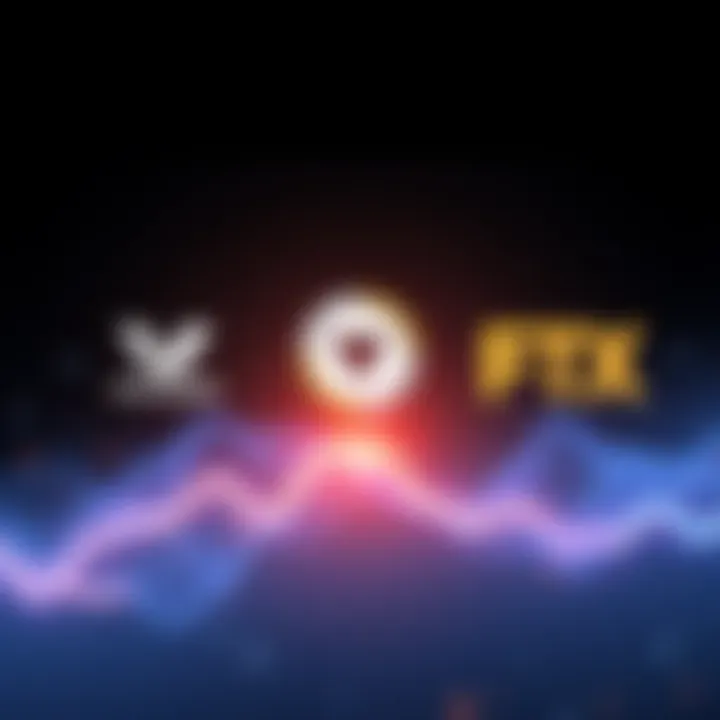 Financial platforms comparison A visual comparison of Voyager, Celsius, and FTX logos with a downward trend line for Voyager and upward trends for Celsius and FTX