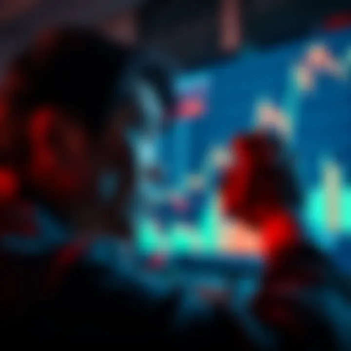 A person looking disappointed while staring at a stock chart on a screen showing a sharp rise in value after selling their investment too early