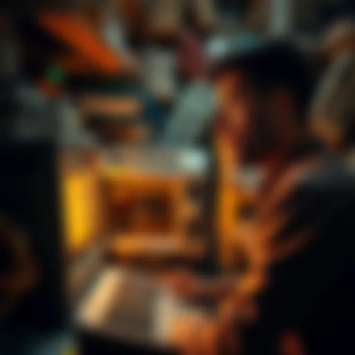 A person looking surprised while discovering a Bitcoin wallet on an old computer in an attic.