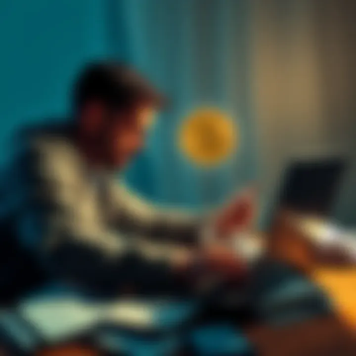 Finding a Lost Bitcoin Key A person searching through papers and a laptop to locate their bitcoin key.