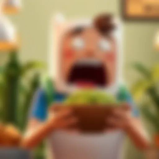 Finn dramatically yelling 'guuuaaaaaaaaaaaaaaaac' while holding a bowl of guacamole in the 'Something Big' episode