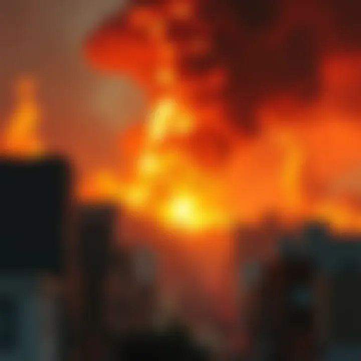 A large fire engulfs buildings in North Hollywood with flames and smoke rising into the sky.
