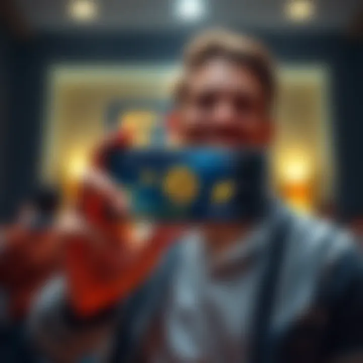 Person celebrating their first Bitcoin purchase with a smile, holding a smartphone displaying Bitcoin graphics