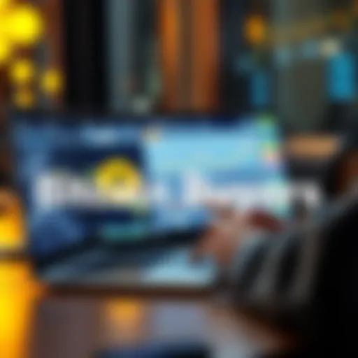 A beginner looking at Bitcoin wallet options on a laptop with graphs and charts on the screen.