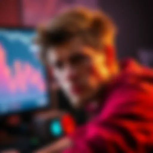 A new investor frowns at their computer screen showing a decline in cryptocurrency value.