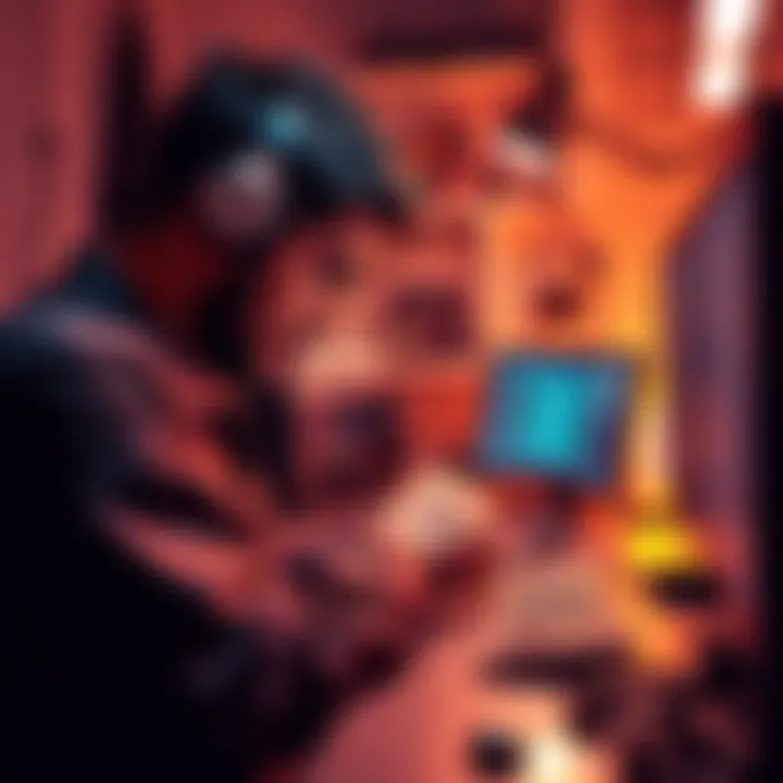 A person measuring hardware and software for Monero mining in their workspace