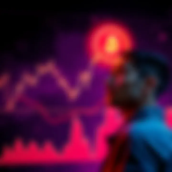 Flare Token Graph A line graph showing a sharp decline in the value of Flare token, with a person looking at it thoughtfully, considering selling and reinvesting.