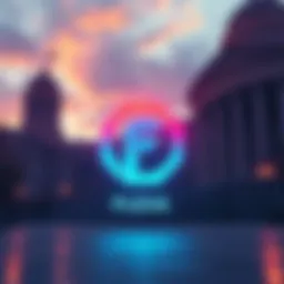 Illustration of Flexa's logo with the AMP token symbol in front of a backdrop of legislative buildings, symbolizing ongoing legislative processes affecting cryptocurrency