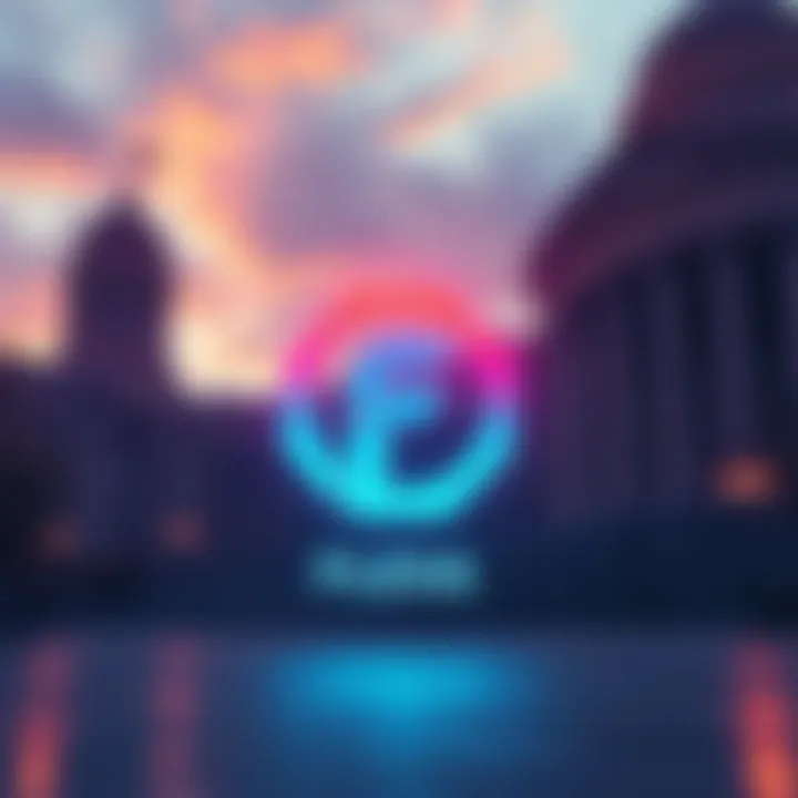 Illustration of Flexa's logo with the AMP token symbol in front of a backdrop of legislative buildings, symbolizing ongoing legislative processes affecting cryptocurrency