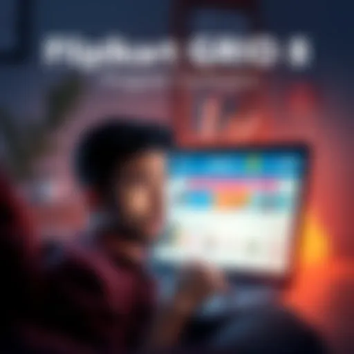 Flipkart GRiD 8 Program Confusion A worried person looking at a laptop screen displaying Flipkart's GRiD 8 portal, searching for application updates