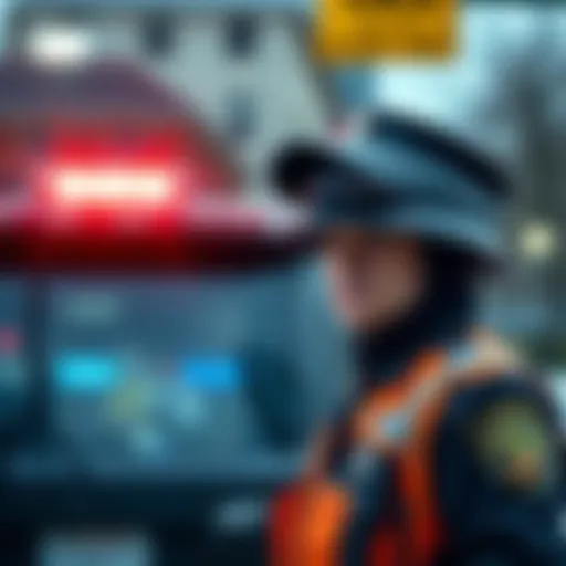 A police officer stands beside a Flock license plate camera, which is now inactive, highlighting the suspension of its use in Stevens Point, raising privacy concerns.