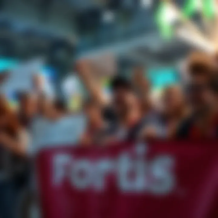 A group of passionate fans holding signs and banners promoting the return of Fortis, showing their enthusiasm and support