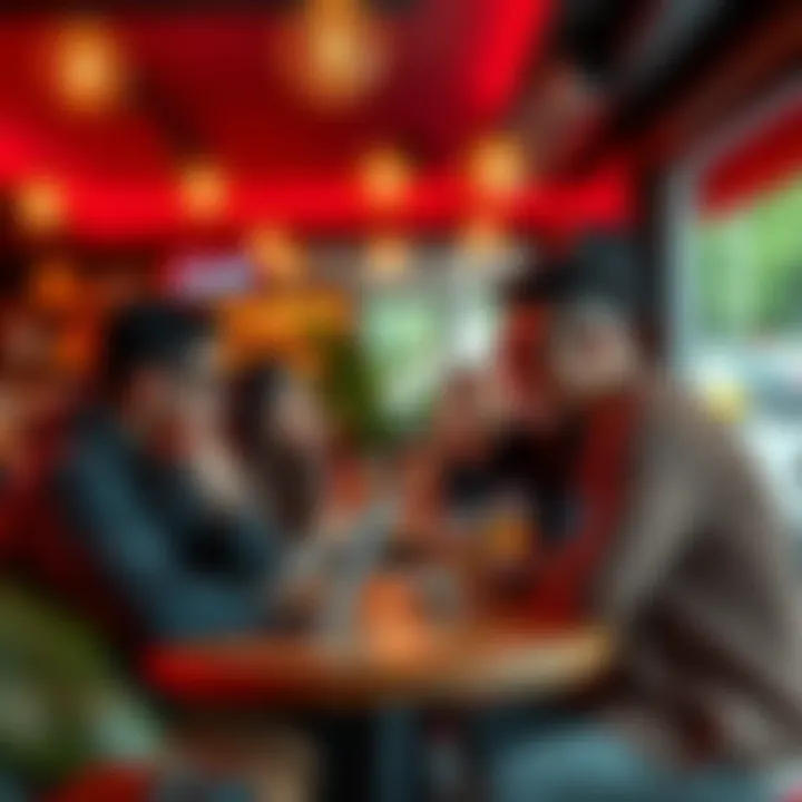 A group of people sharing experiences about login problems at a café in France