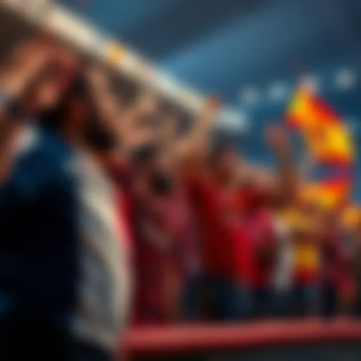 Fans cheering for France and Spain during the championship semi-final match