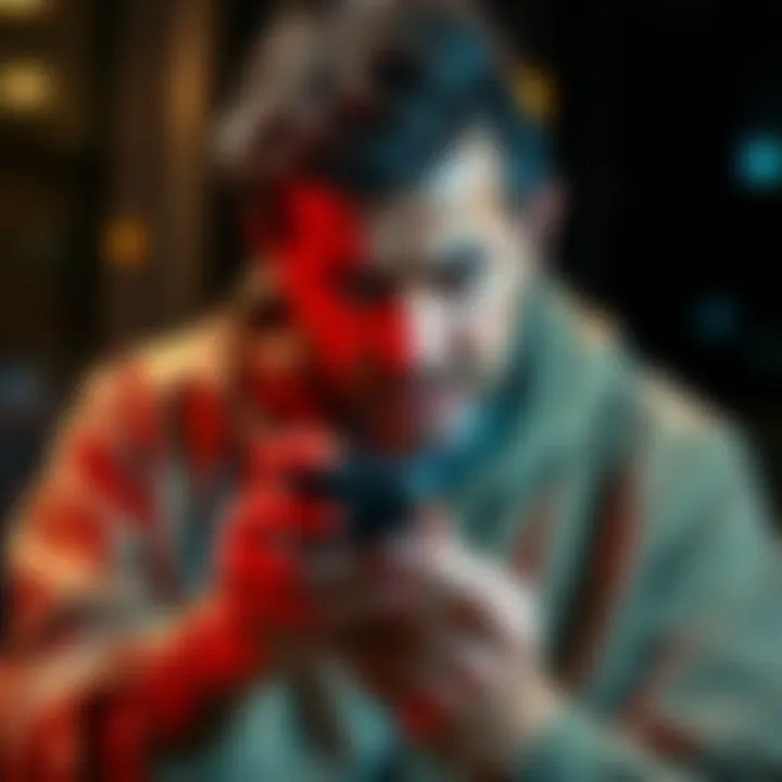 A distressed person holding a locked smartphone, looking worried about fraud and account issues after losing their phone