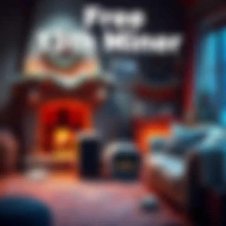 A warm home with a 13th miner setup beside a cozy fireplace and winter decorations.