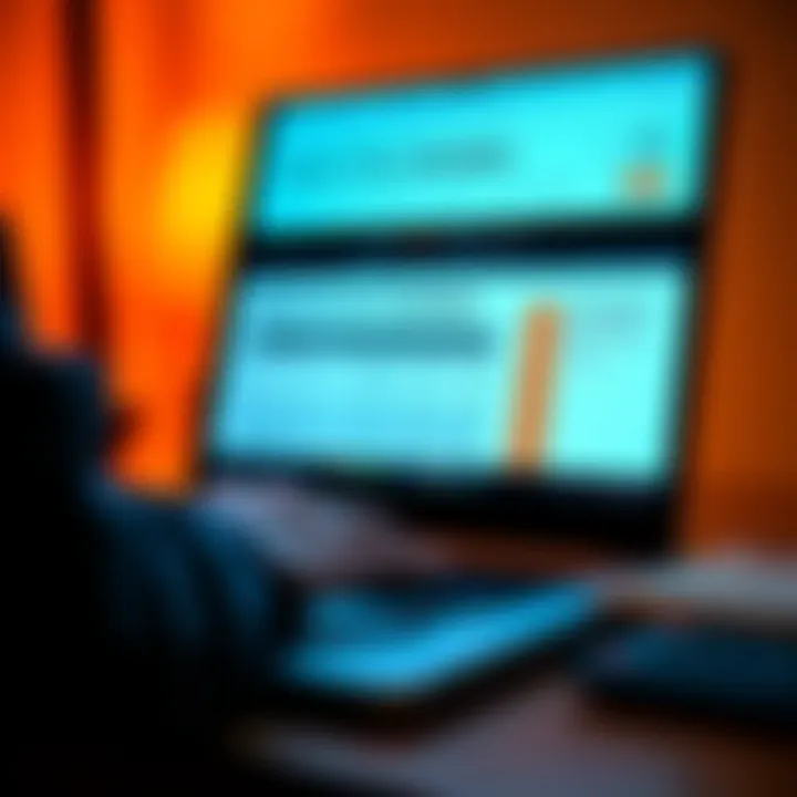 A person using a laptop to access a free tax calculator website with tax forms and calculations visible on the screen.