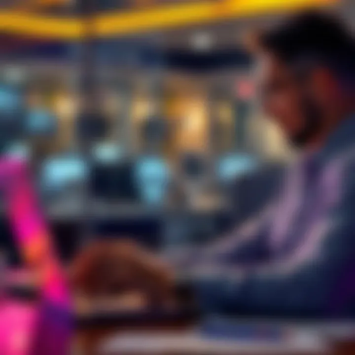 A freelance artist receiving payment in cryptocurrency while a client uses a credit card on a laptop.