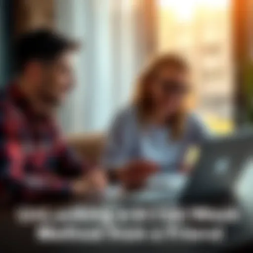 A friend explaining a money-making method to another person at a table with a laptop and notes.