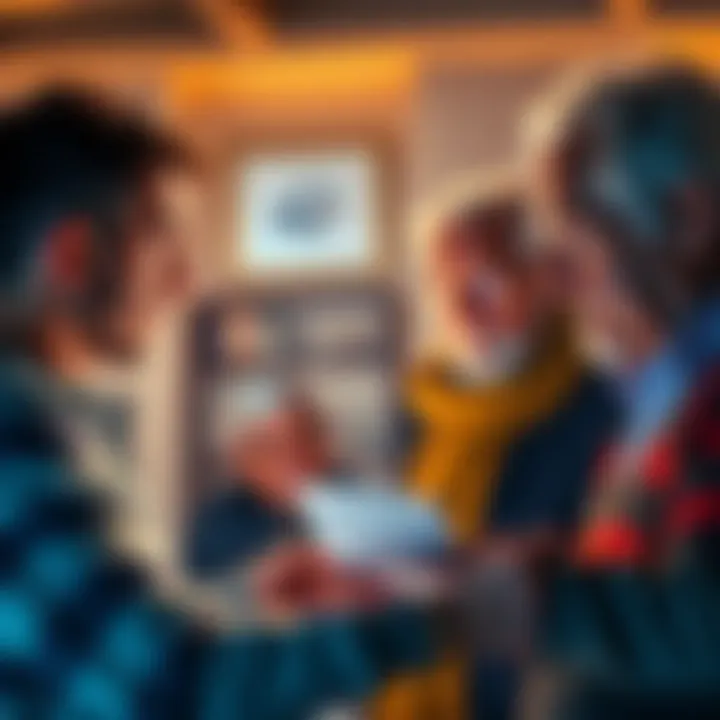 A worried young man discusses investment plans with an elderly couple, showing concern over a risky cryptocurrency investment that could threaten their savings.