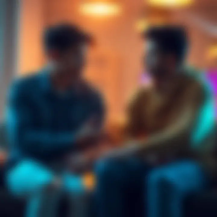 Two friends sitting together with one looking remorseful and the other listening attentively, symbolizing the importance of apologies in relationships.